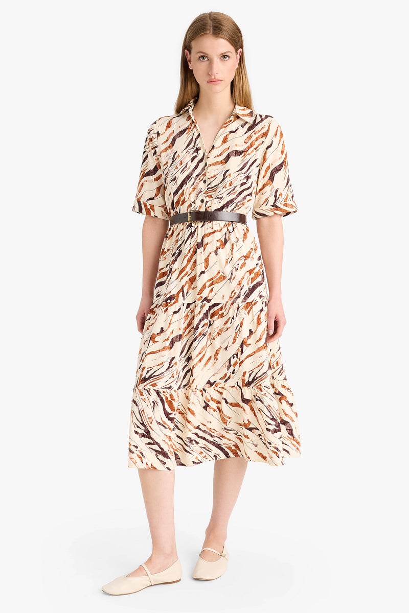 DeFacto Woman Shirt Collar Animal Midi Dress - Image 1