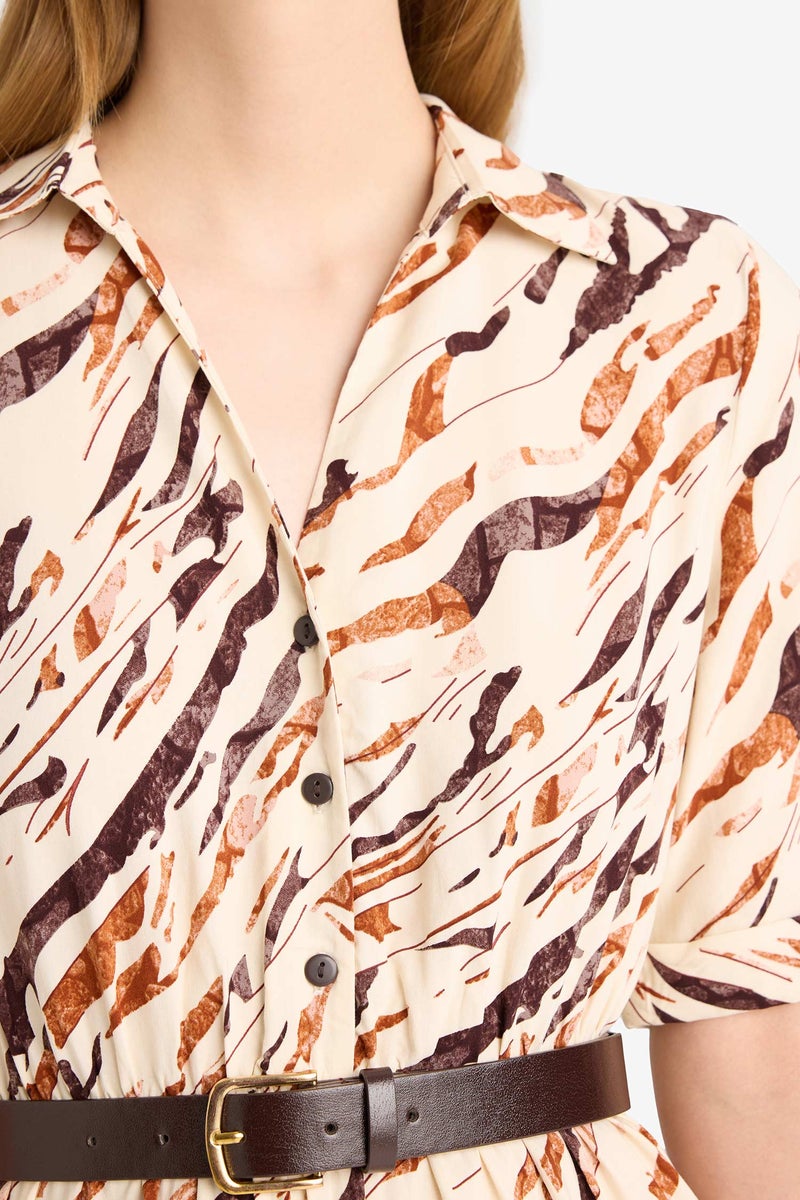 DeFacto Woman Shirt Collar Animal Midi Dress - Image 5