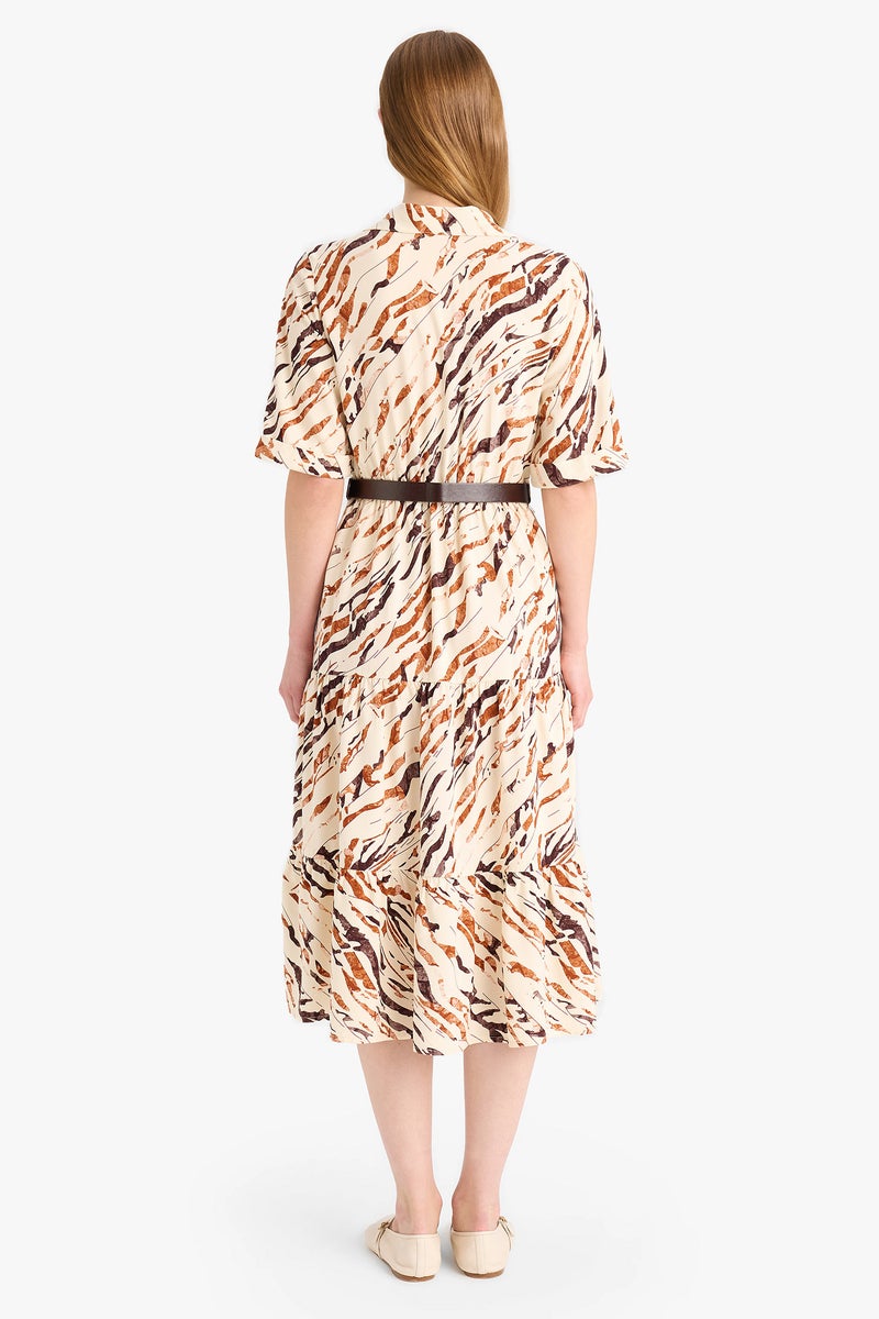 DeFacto Woman Shirt Collar Animal Midi Dress - Image 4