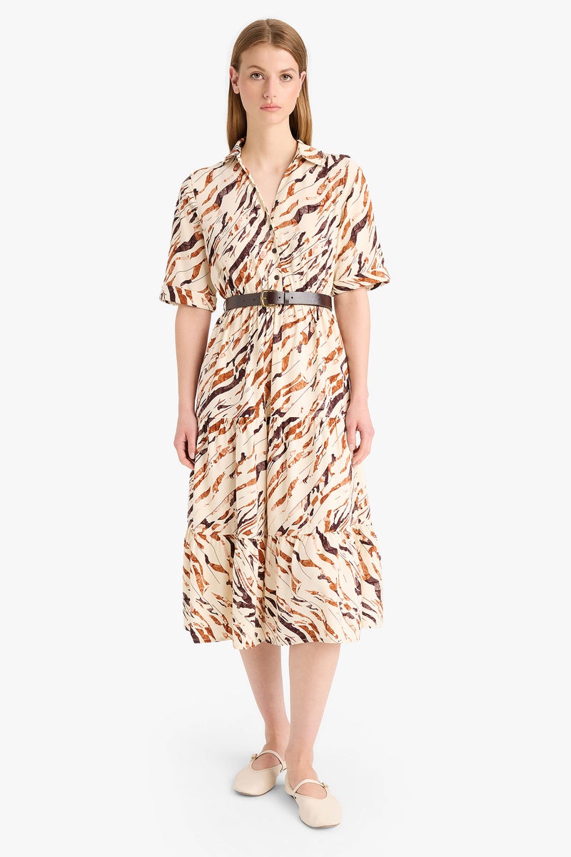 DeFacto Woman Shirt Collar Animal Midi Dress - Image 2