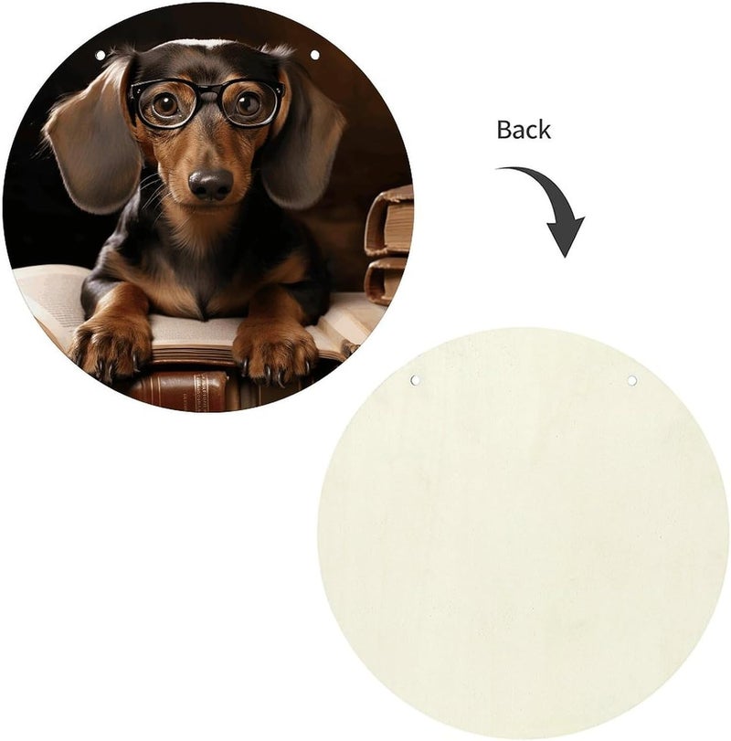 FekiLoot Dachshund Book Welcome Sign Wall Decor Round Wood Hanging Sign Decoration Farmhouse Wall Signs Wall Plaque Funny Welcome Decor Door Hanger for Home Front Door Porch Office - Image 3