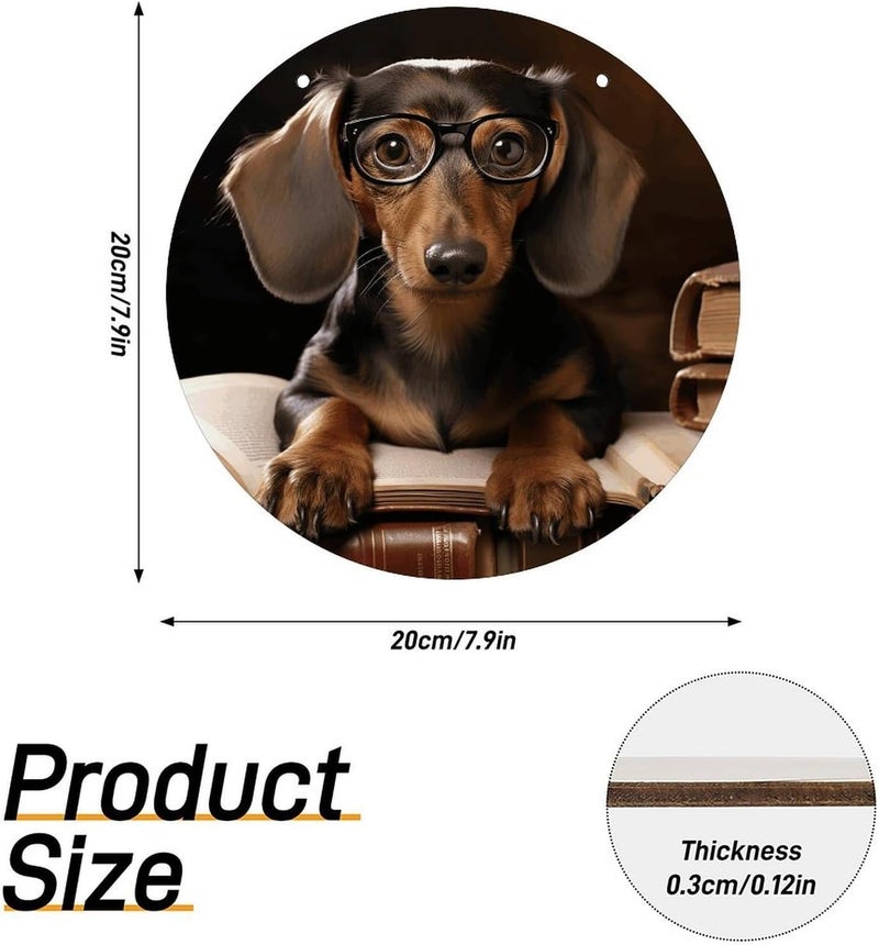 FekiLoot Dachshund Book Welcome Sign Wall Decor Round Wood Hanging Sign Decoration Farmhouse Wall Signs Wall Plaque Funny Welcome Decor Door Hanger for Home Front Door Porch Office - Image 2