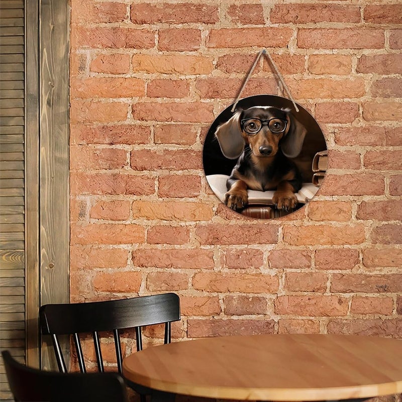 FekiLoot Dachshund Book Welcome Sign Wall Decor Round Wood Hanging Sign Decoration Farmhouse Wall Signs Wall Plaque Funny Welcome Decor Door Hanger for Home Front Door Porch Office - Image 5