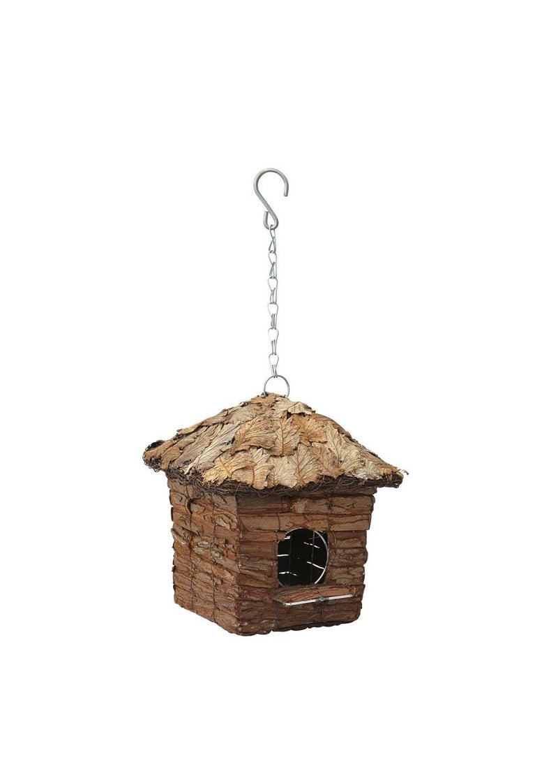 KNP Square Hut House for Small Birds with Roof Covered with Leaves - Image 1