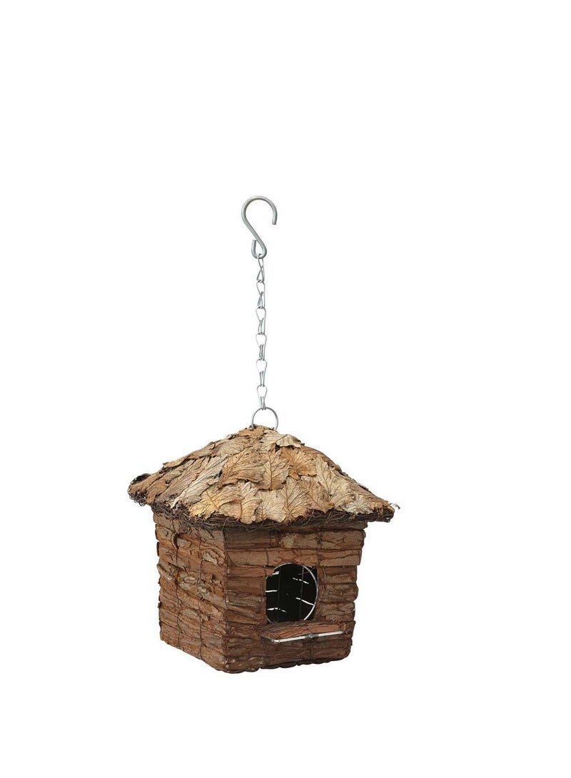 KNP Square Hut House for Small Birds with Roof Covered with Leaves - Image 2
