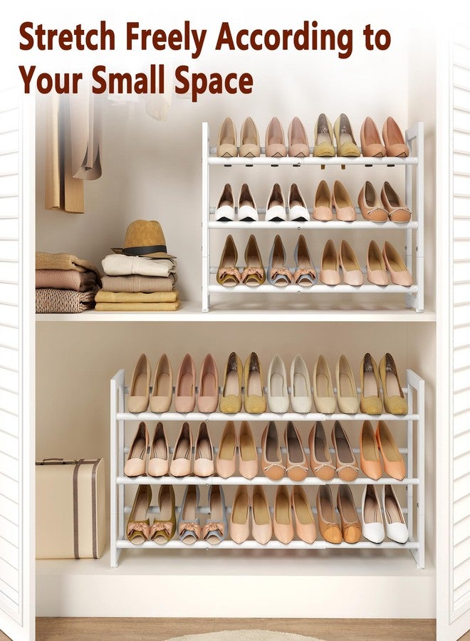 FAVOOSTY 3-Tier Expandable Shoe Rack, Adjustable Shoe Shelf Storage Organizer Space Saving Metal Free Standing Shoe Rack for Entryway Closet Doorway, White - Image 5