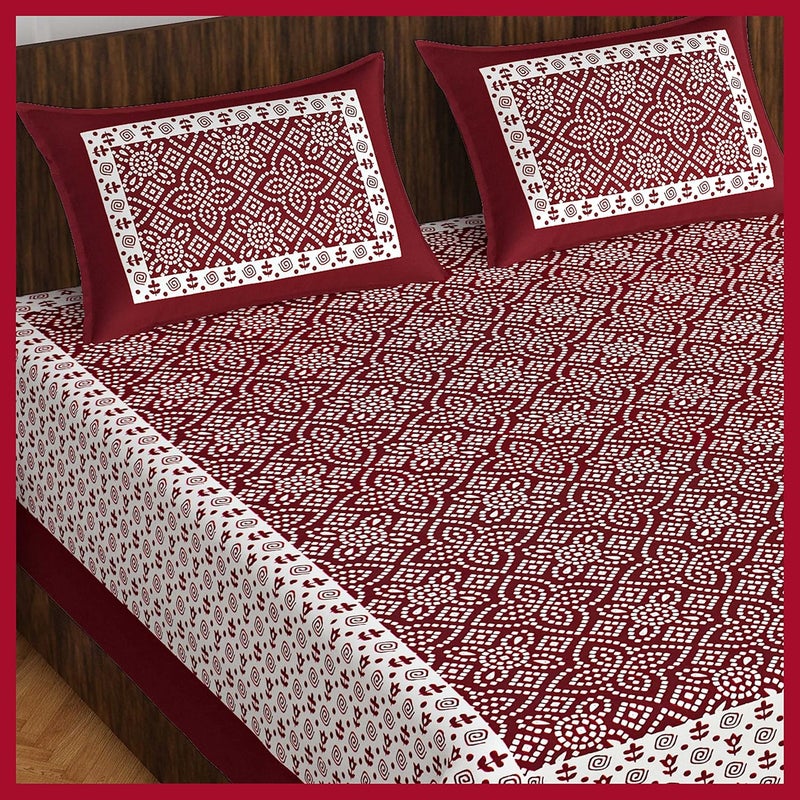 Meejoya Cotton Rajasthani Jaipuri Traditional King Size Double Bed Bedsheet With 2 Pillow Covers Jaipuri_12 Multicolored