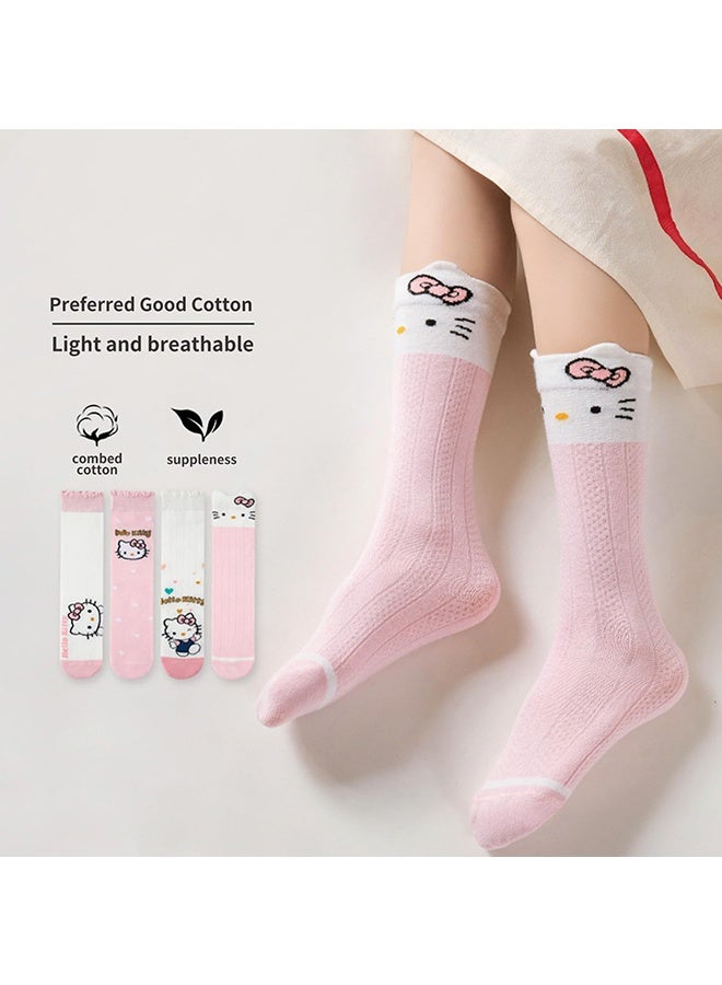 Hello Kitty Girls Knee High Socks, 4 Pairs Cute Cartoon Compression Sock, Comfy Breathable Long Cotton Stocking, Kids Youth Soccer Socks, Warm Mid Calf Boot Sock, Kids Crazy Fun Gift, Pink  - Image 3