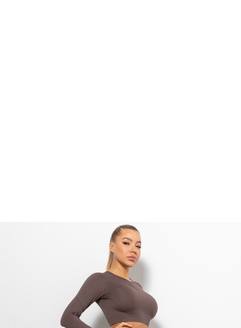 Loquat High Waist Tight-Fitting Sports Set Brown  - Image 2
