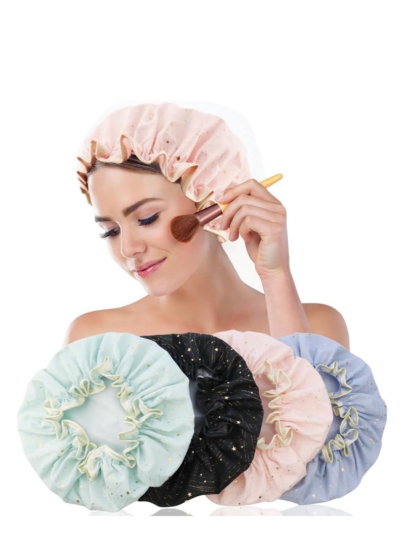 SYOSI Shower Caps 4 Pieces Shower Caps For Women Double Layer Shower Cap Elastic Reusable Bathing Hair Cap Environmental Protection Hair Bath Caps Adult Bathing Cap Bath Hair Cover - Image 1