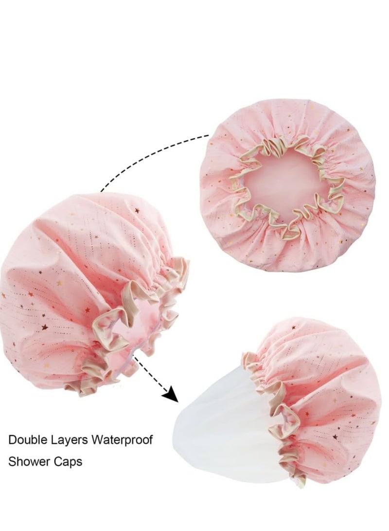 SYOSI Shower Caps 4 Pieces Shower Caps For Women Double Layer Shower Cap Elastic Reusable Bathing Hair Cap Environmental Protection Hair Bath Caps Adult Bathing Cap Bath Hair Cover - Image 5