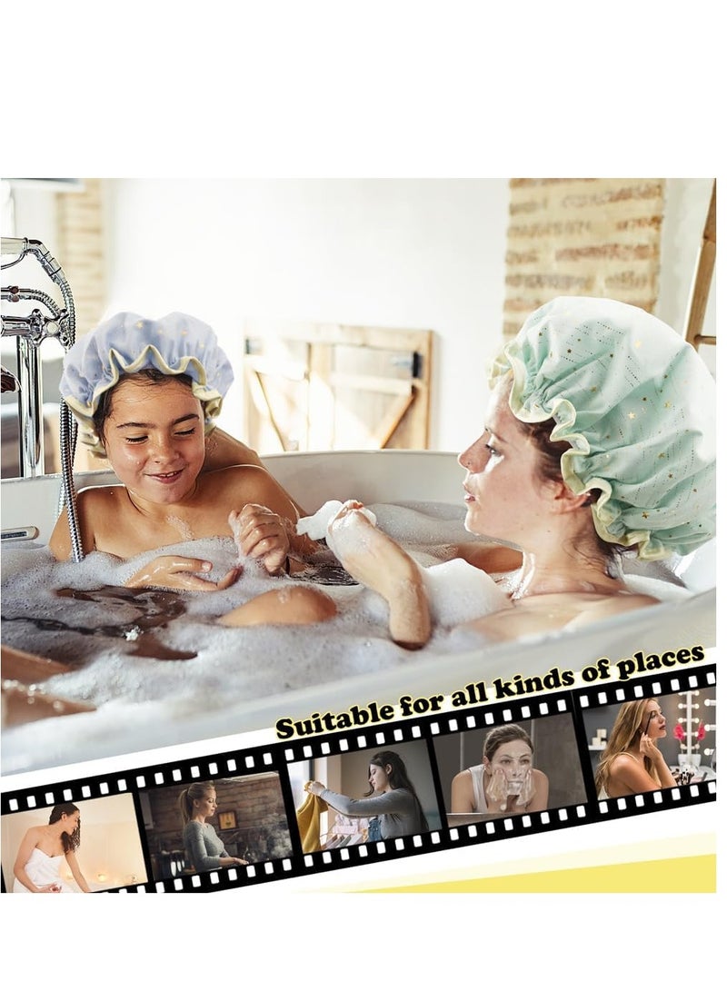 SYOSI Shower Caps 4 Pieces Shower Caps For Women Double Layer Shower Cap Elastic Reusable Bathing Hair Cap Environmental Protection Hair Bath Caps Adult Bathing Cap Bath Hair Cover - Image 4