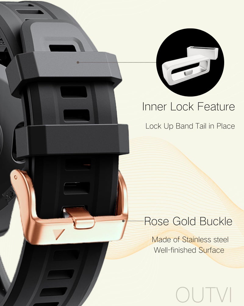 OUTVI 20mm Watch Band for Garmin fenix 5s fenix 6s fenix 7s pro soft silicone with Rose Gold buckle quick fit 20 bands Replacement for garmin epix pro gen 2 42mm long strap women Black - Image 3