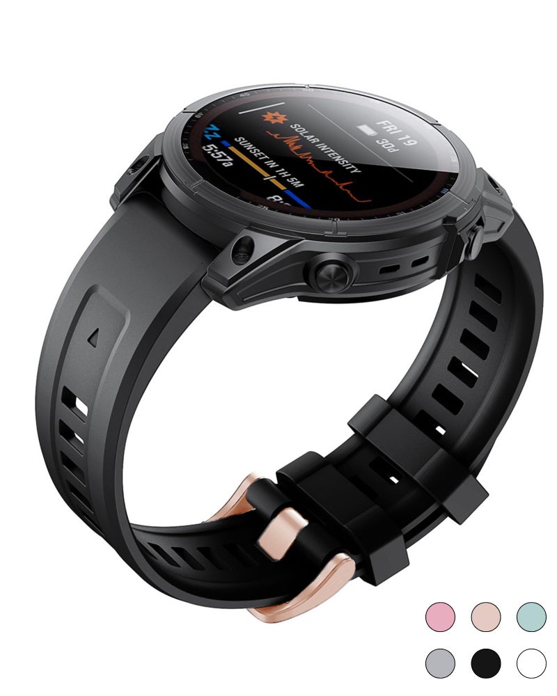 OUTVI 20mm Watch Band for Garmin fenix 5s fenix 6s fenix 7s pro soft silicone with Rose Gold buckle quick fit 20 bands Replacement for garmin epix pro gen 2 42mm long strap women Black - Image 1