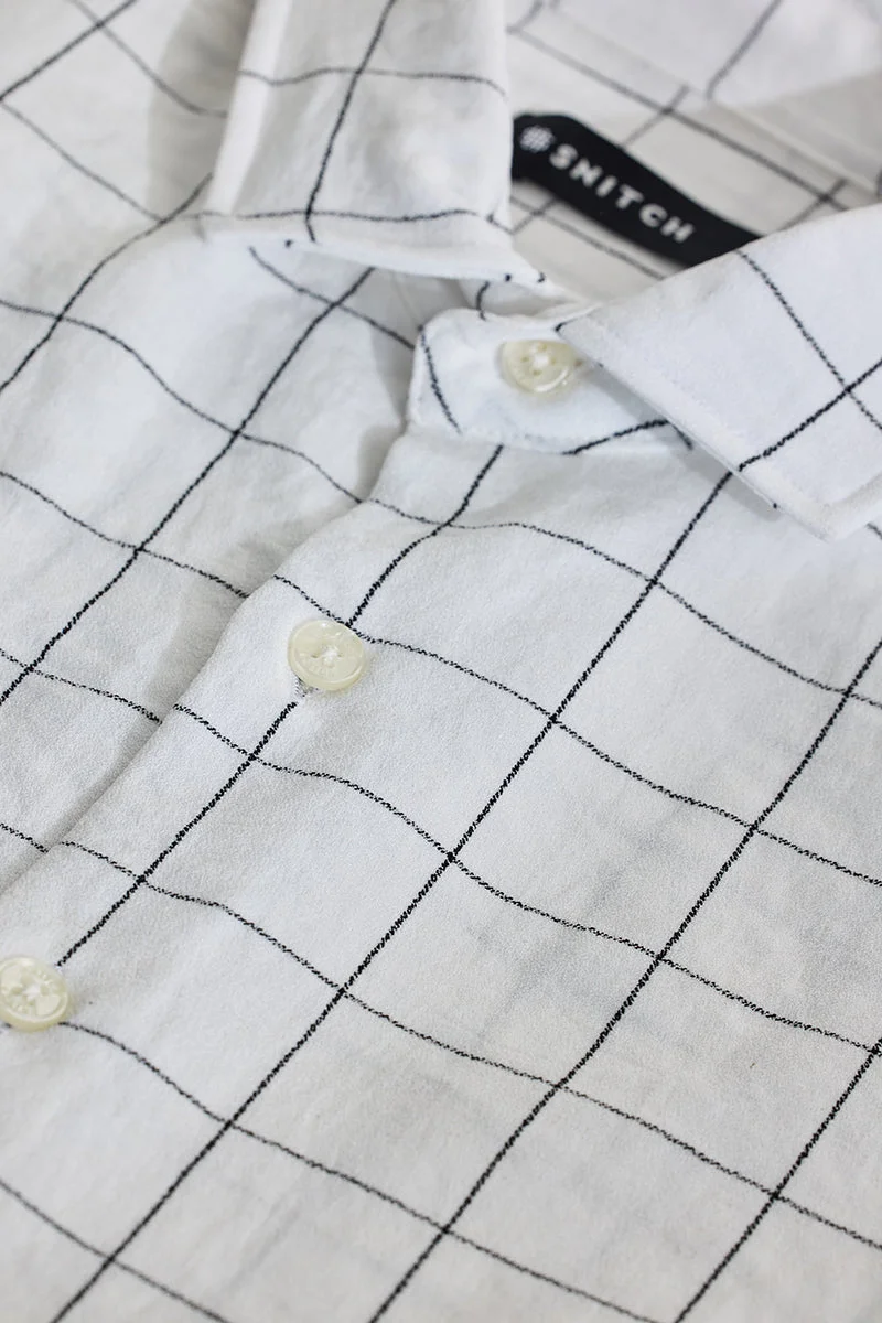 SNITCH Bright White Checkered Long Sleeve Slim Fit Shirt