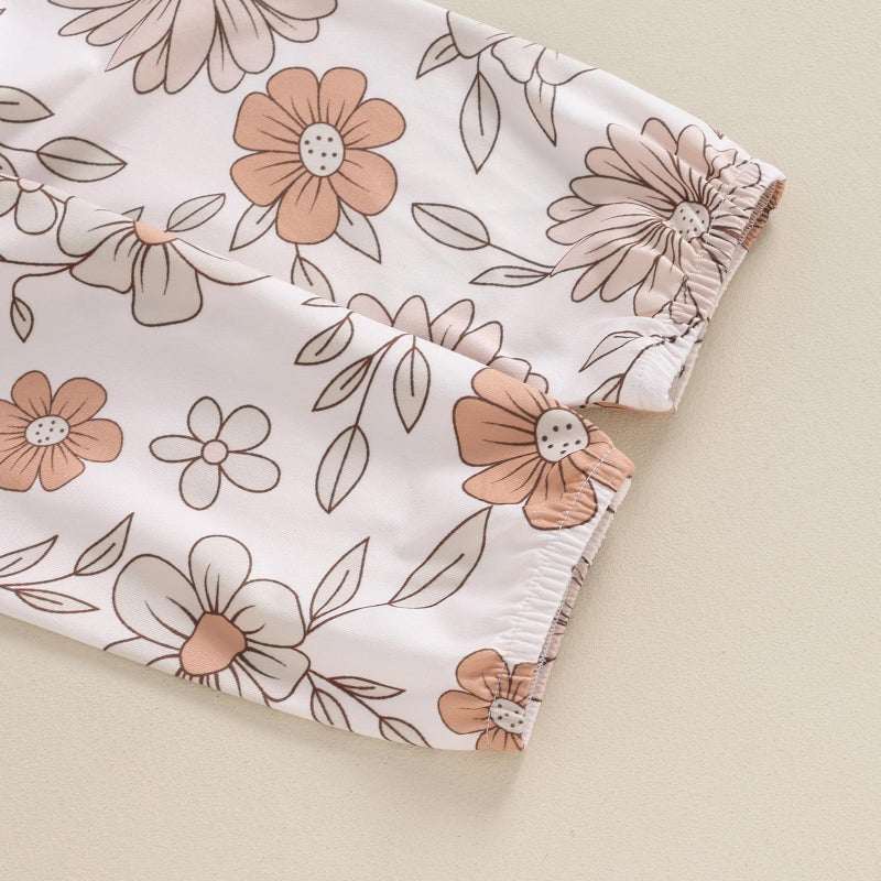 wybzd Im New Here Newborn Outfit Girl Boy Coming Home Clothes Ribbed Long Sleeve Romper Top Floral Pants Set 4pcs (Khaki New Here, 0-3 Months) - Image 5