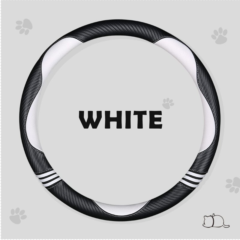 Highnesshwoo Car Steering Wheel Covers For Women Padded Carbon Fiber Pu Leather Cute Auto Interior Accessories For Vehicle  Sedan  Universal  Anti Slip  White  Standard Size 14.5-15""(37-38Cm) - Image 3