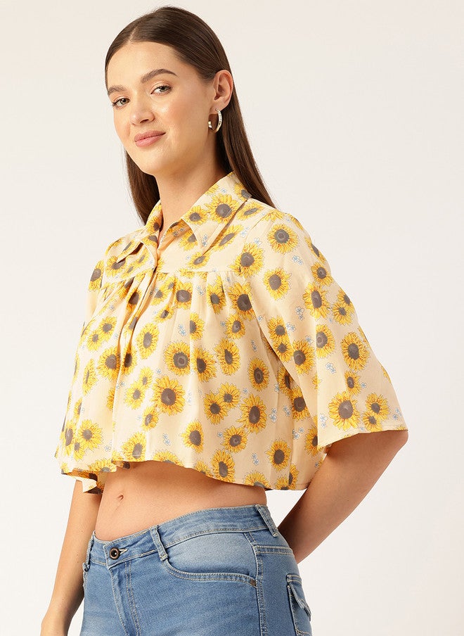 Rue Collection بلوزة قصيرة بطبعة زهور للنساء - Image 3