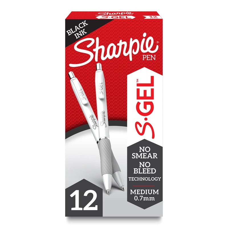 Sharpie S-Gel, Gel Pens, Drawing Pens, Gel Ink Pens For Journaling, Writing Pens, Coloring Pens, Medium Point Pens (0.7Mm), Pearl White Body, Black Ink Gel Pen, 12 Count - Image 1