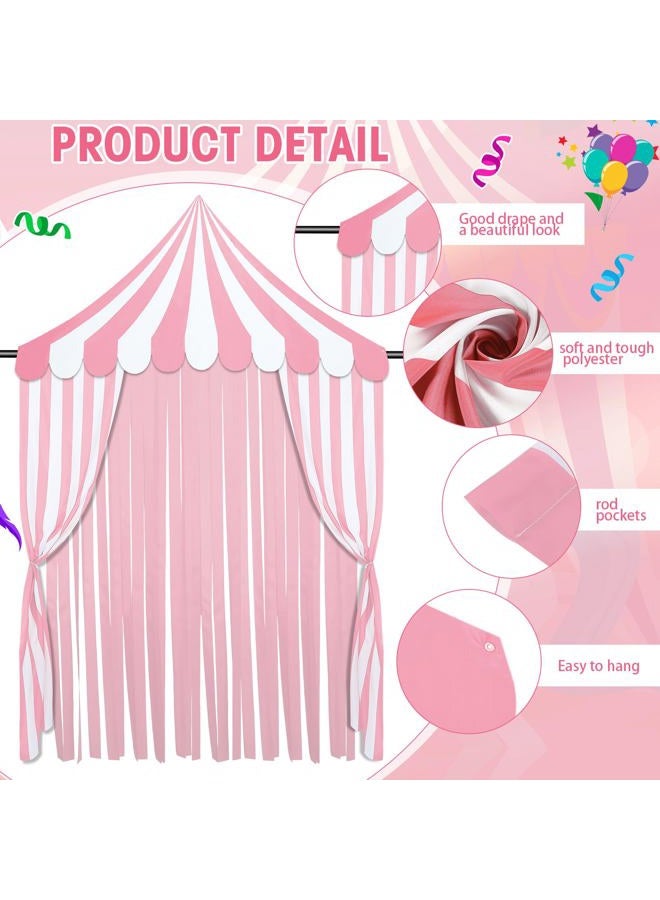 Breling 4-piece Carnival Circus Decor Backdrop Circus Tent with Canopy Polyester Carnival Pink Striped Curtains Sweet Pastel Ice Cream Theme for Birthday Party Photography Backgrounds (Pink White) - Image 2