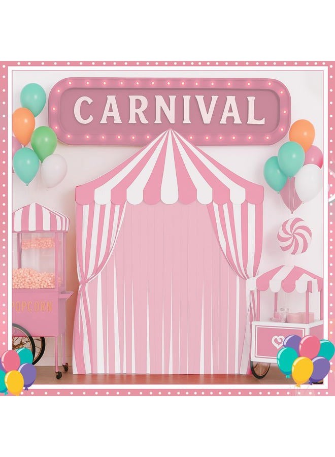 Breling 4-piece Carnival Circus Decor Backdrop Circus Tent with Canopy Polyester Carnival Pink Striped Curtains Sweet Pastel Ice Cream Theme for Birthday Party Photography Backgrounds (Pink White) - Image 4