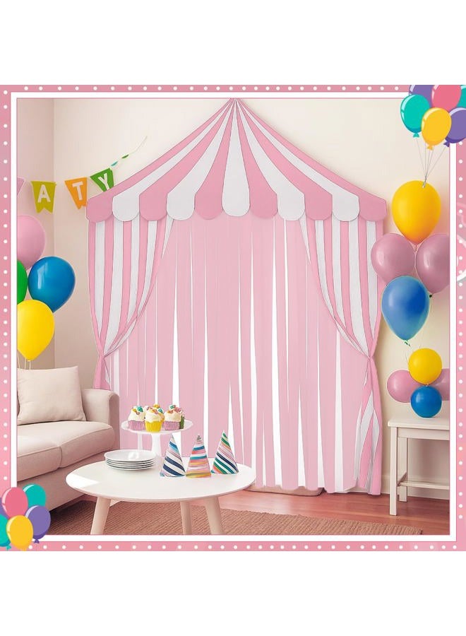 Breling 4-piece Carnival Circus Decor Backdrop Circus Tent with Canopy Polyester Carnival Pink Striped Curtains Sweet Pastel Ice Cream Theme for Birthday Party Photography Backgrounds (Pink White) - Image 3