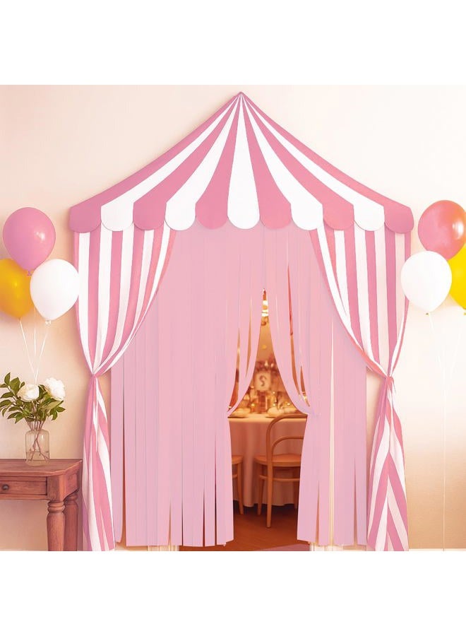 Breling 4-piece Carnival Circus Decor Backdrop Circus Tent with Canopy Polyester Carnival Pink Striped Curtains Sweet Pastel Ice Cream Theme for Birthday Party Photography Backgrounds (Pink White) - Image 5