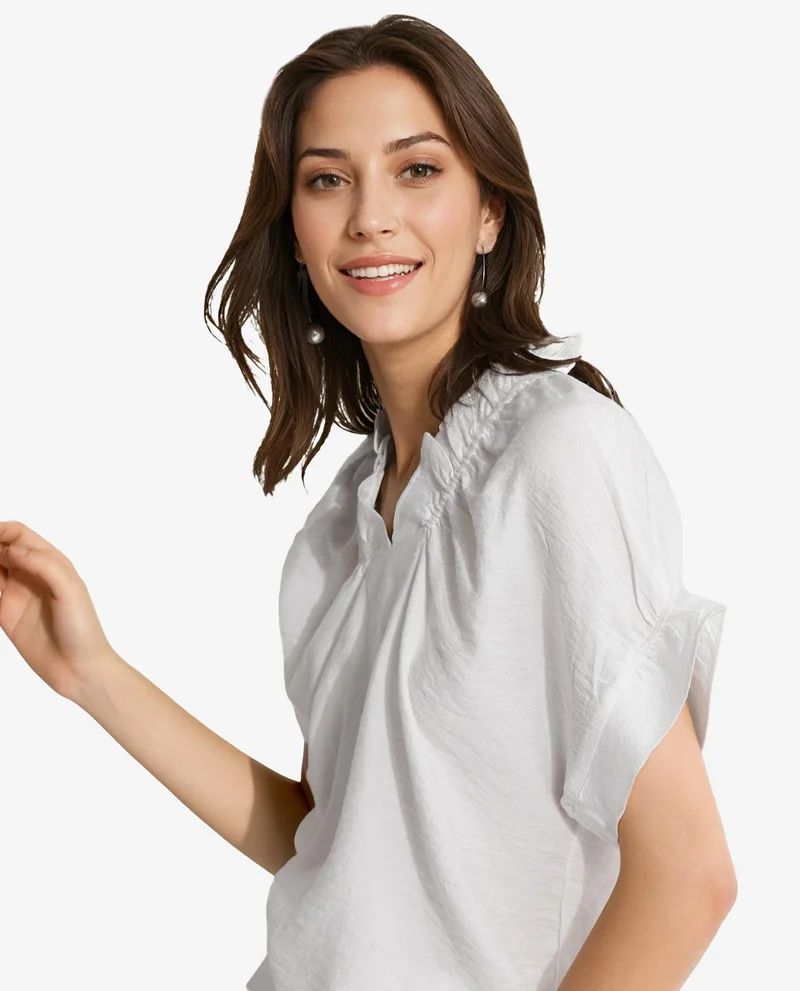 Rareism Women's Extended Sleeves V-Neck Plain Top