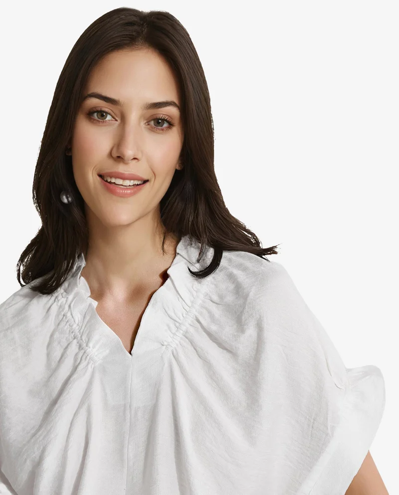 Rareism Women's Extended Sleeves V-Neck Plain Top