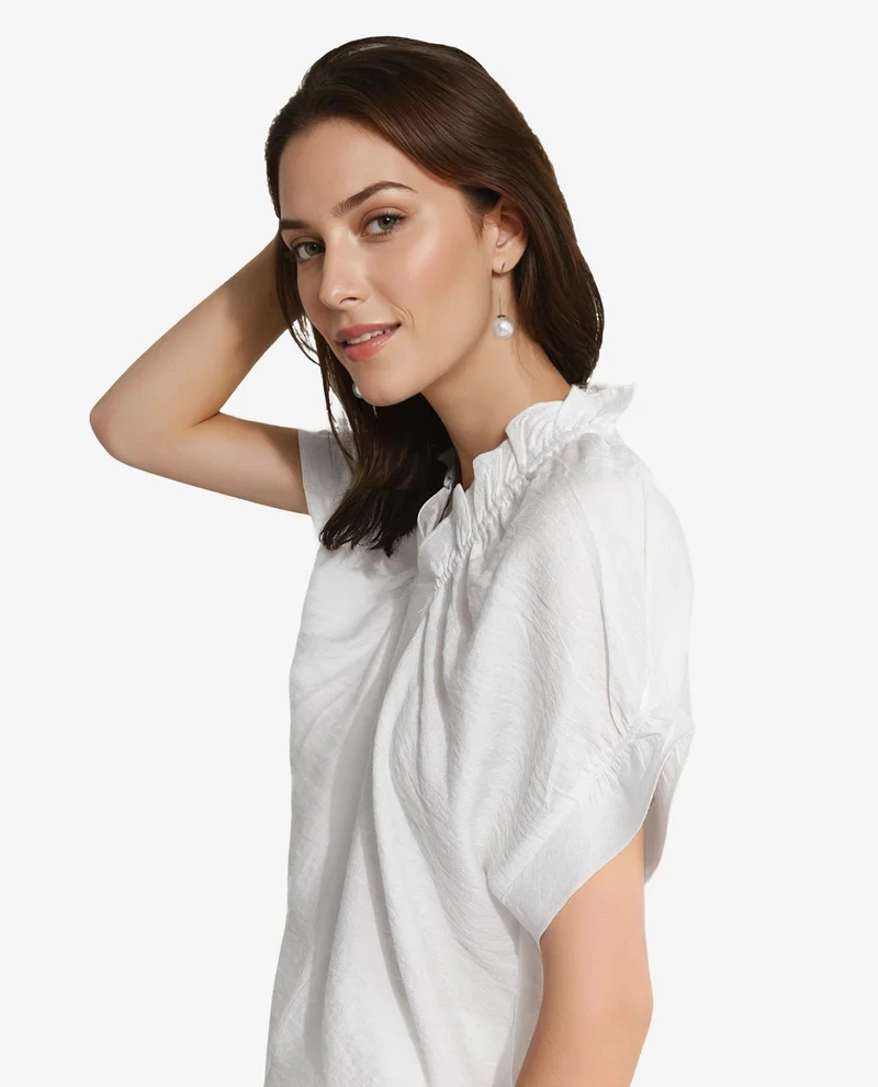 Rareism Women's Extended Sleeves V-Neck Plain Top