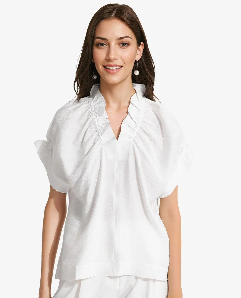 Rareism Women's Extended Sleeves V-Neck Plain Top