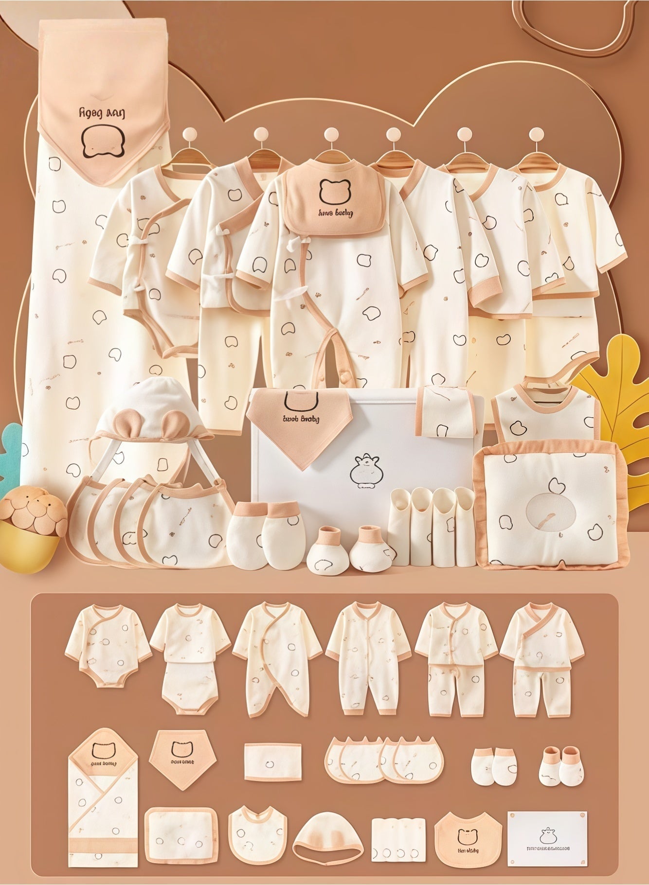 30PCS Newborn Baby Gift Set, Newborn Layette Gift Set for Boys and Girls, Babies Essential Clothes Accessories with Baby Blanket, 100% Premium Cotton, for Spring Summer Autumn Winter