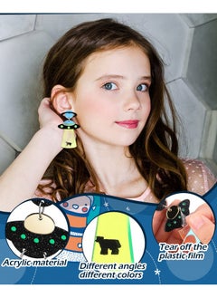 Mtlee 5 Pairs Ufo Aliens Acrylic Earrings Cosmos Weird Earrings Women Novelty Fun Earrings Halloween Alien Earrings Glitter Space Earrings Cute Dangle Earrings For Girls Multiple Colors  - Image 2