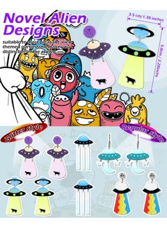 Mtlee 5 Pairs Ufo Aliens Acrylic Earrings Cosmos Weird Earrings Women Novelty Fun Earrings Halloween Alien Earrings Glitter Space Earrings Cute Dangle Earrings For Girls Multiple Colors  - Image 3