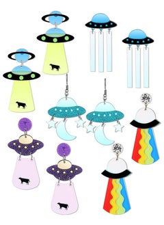 Mtlee 5 Pairs Ufo Aliens Acrylic Earrings Cosmos Weird Earrings Women Novelty Fun Earrings Halloween Alien Earrings Glitter Space Earrings Cute Dangle Earrings For Girls Multiple Colors  - Image 1