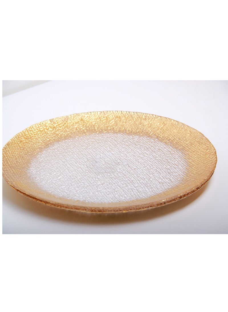 A glass serving dish with wavy edges, with a sophisticated royal design. - Image 3