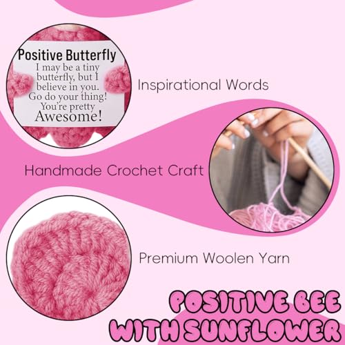 PATPAT® Handmade Mini Crochet Pink Butterfly Desk Decor with Positive Message Card Cute Decorative Ornament for Home, Office, or Personal Motivation, Emotional Support Companion - Image 3