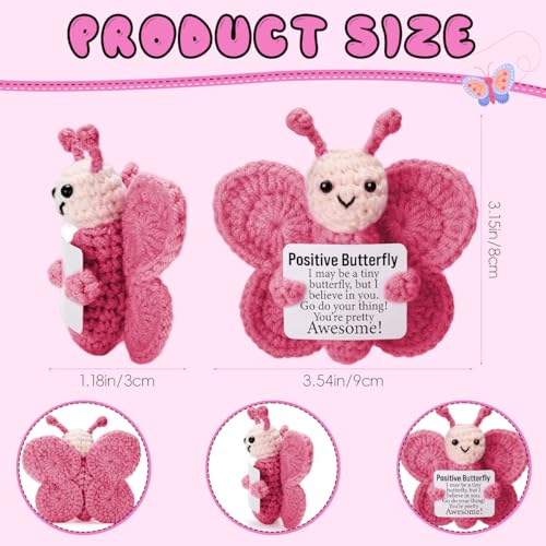 PATPAT® Handmade Mini Crochet Pink Butterfly Desk Decor with Positive Message Card Cute Decorative Ornament for Home, Office, or Personal Motivation, Emotional Support Companion - Image 2