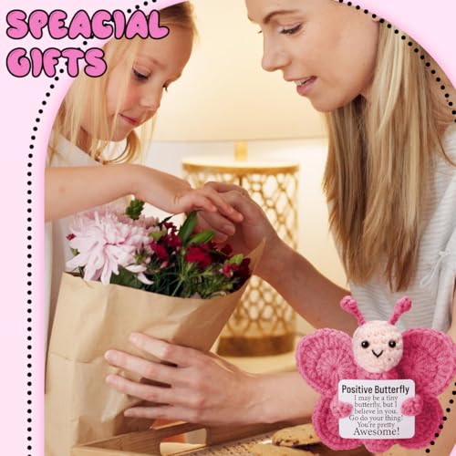 PATPAT® Handmade Mini Crochet Pink Butterfly Desk Decor with Positive Message Card Cute Decorative Ornament for Home, Office, or Personal Motivation, Emotional Support Companion - Image 5