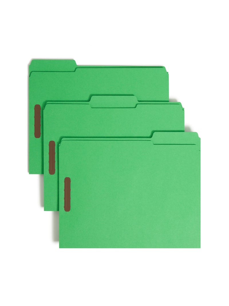 Smead Smead Fastener File Folders 50 Count Green Reinforced 13Cut Tabs 2 Fasteners Letter Size 12140 