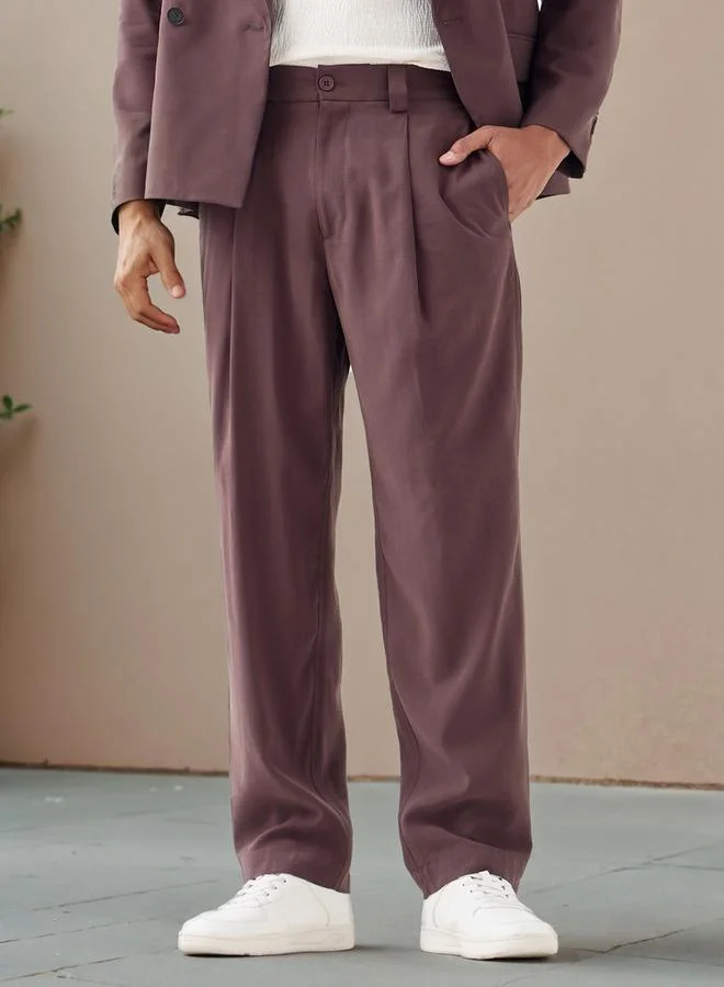 ايكونيك Iconic Relaxed Fit Pleated Pants with Pockets