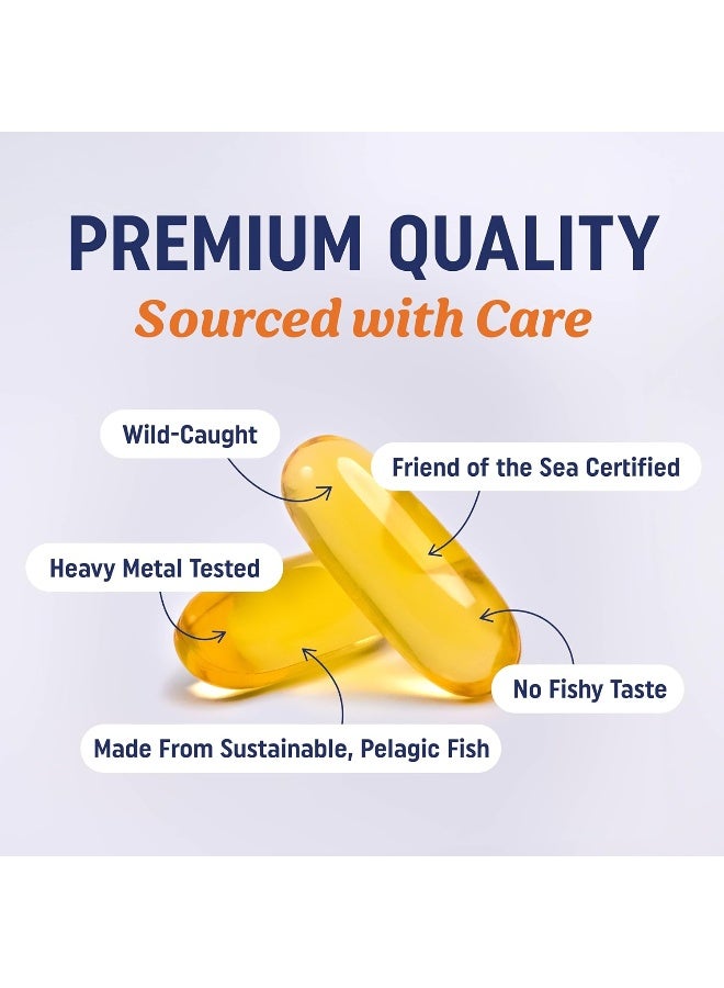 MAV Nutrition Premium Fish Oil Omega 3 - Max Potency - 3,600mg + 1,296mg EPA + 864mg DHA + Immune Support + Heart & Brain Health + Joint & Skin Support + Burpless + Natural Lemon Flavor, 120 Capsules per Serving  - Image 3