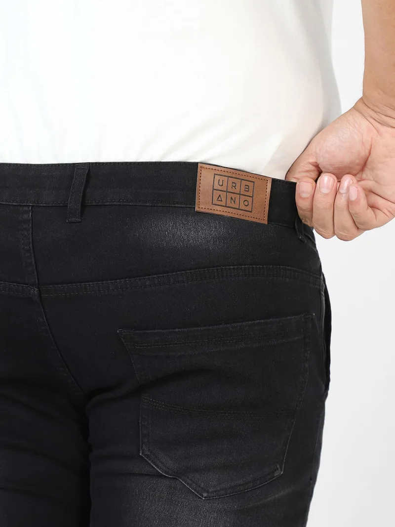 Urbano Fashion  Urbano Plus Men's Black Regular Fit Washed Jeans Stretchable  | Best Price UAE