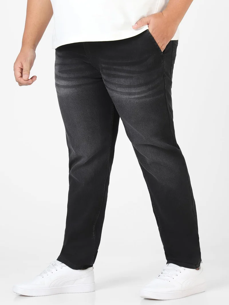 Urbano Fashion  Urbano Plus Men's Black Regular Fit Washed Jeans Stretchable  | Best Price UAE