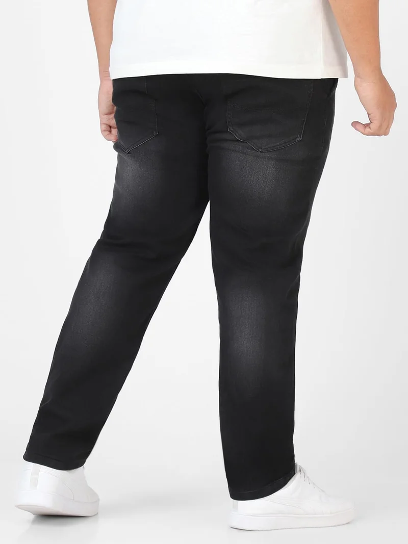 Urbano Fashion  Urbano Plus Men's Black Regular Fit Washed Jeans Stretchable  | Best Price UAE
