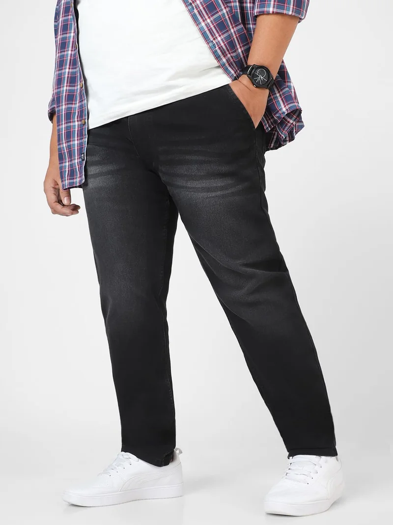 Urbano Plus Men's Black Regular Fit Washed Jeans Stretchable