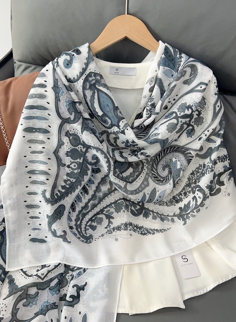 Chic Grey Paisley Print Scarf – Elegant Lightweight Wrap for All Seasons - Image 1