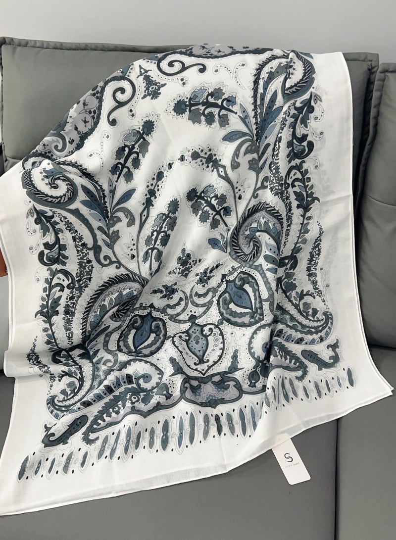 Chic Grey Paisley Print Scarf – Elegant Lightweight Wrap for All Seasons - Image 2