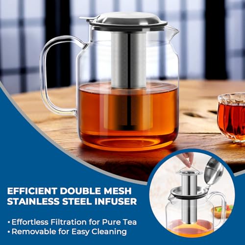 Aquach 85oz Glass Teapot with Stainless Steel Removable Infuser, Stovetop & Dishwasher Safe, Ideal for Brewing Loose Leaf & Blooming Tea - Image 5