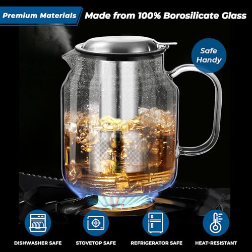 Aquach 85oz Glass Teapot with Stainless Steel Removable Infuser, Stovetop & Dishwasher Safe, Ideal for Brewing Loose Leaf & Blooming Tea - Image 2